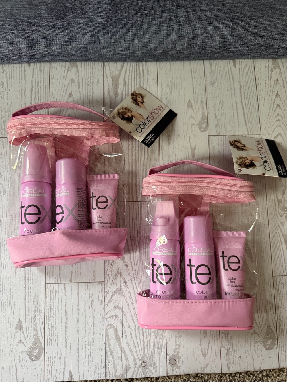 2 L’Oréal Tex Texture Line Color Show Travel Packs w/ Mousse Fixspray Lisscream